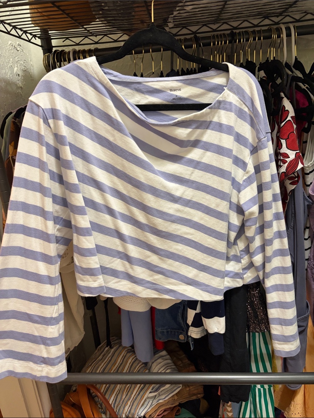 Maeve Lavender and White Striped Long-Sleeve Tee
